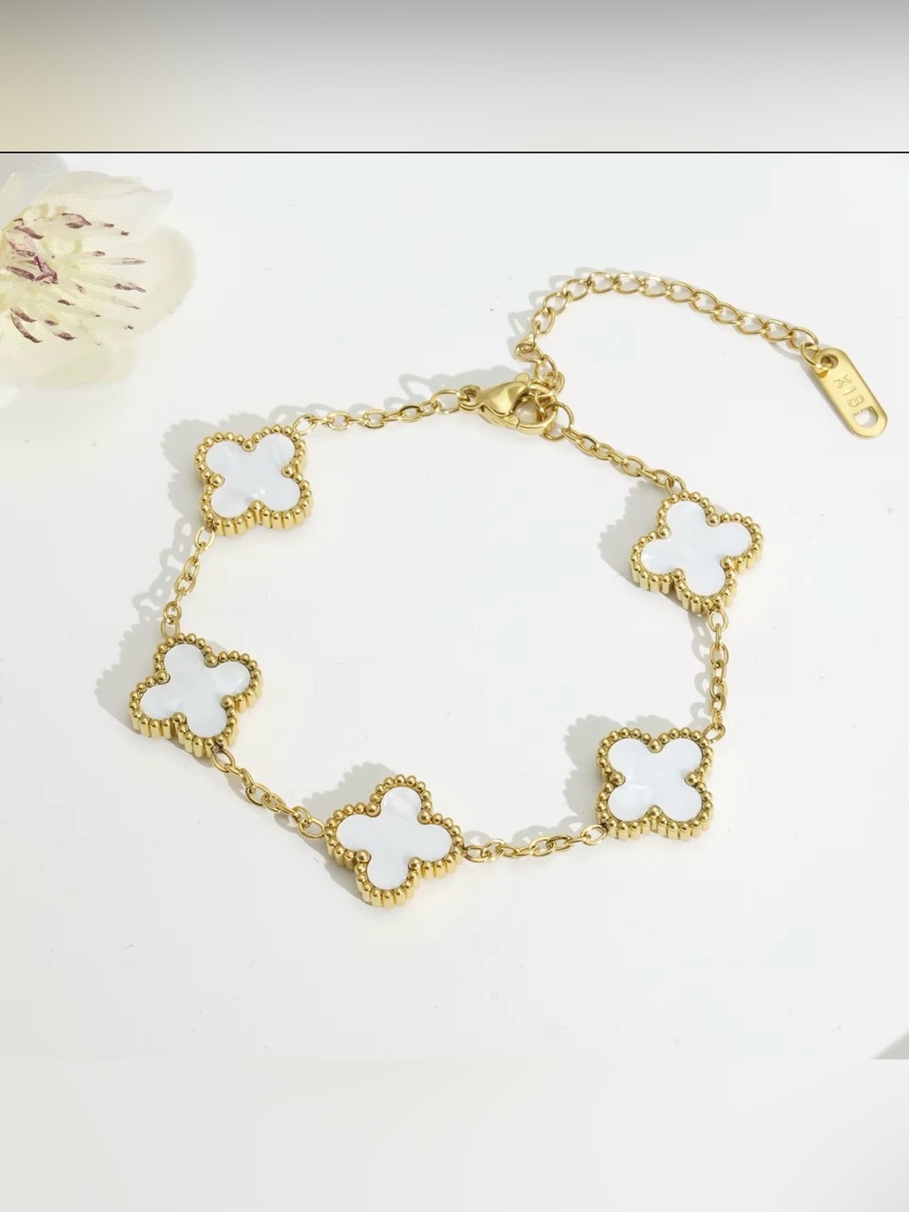 Gold and White Clover Link Bracelet - Women Jewelry